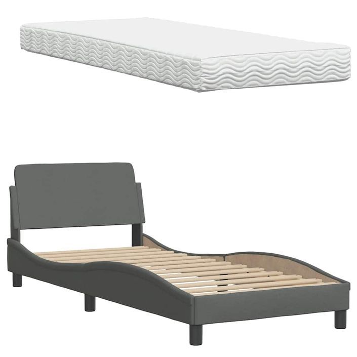 Lit avec matelas gris foncé 90x200 cm tissu - Photo n°8