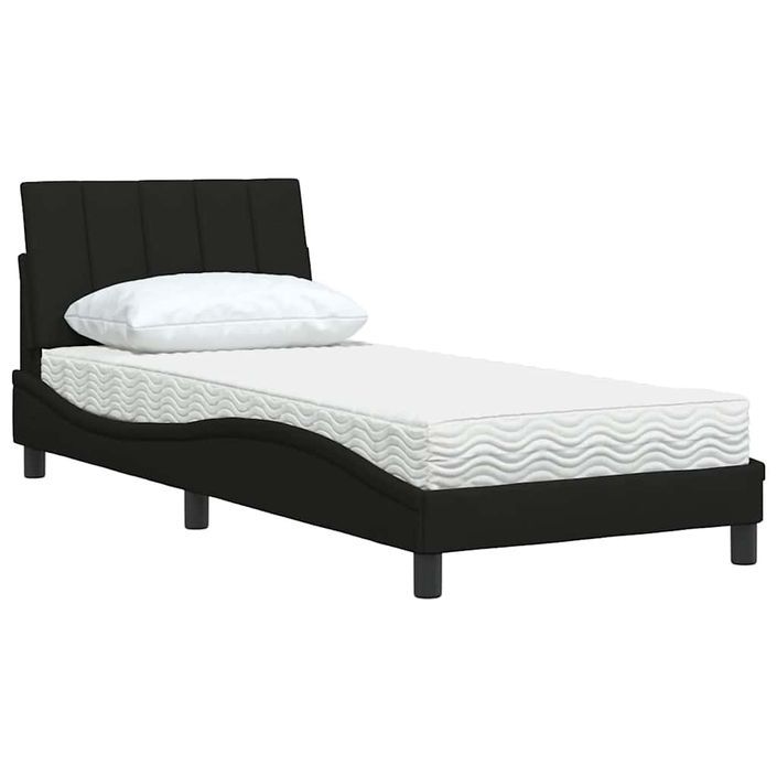 Lit avec matelas noir 90x190 cm tissu - Photo n°4