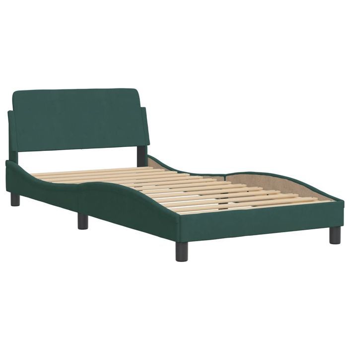 Lit avec matelas vert foncé 100x200 cm velours - Photo n°4