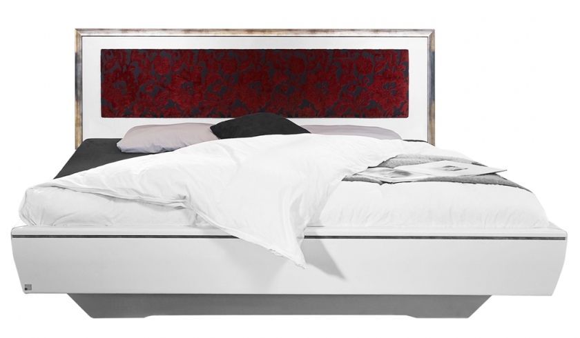 Lit avec tête de lit capitonnée à motif rouge Mirya - Photo n°1