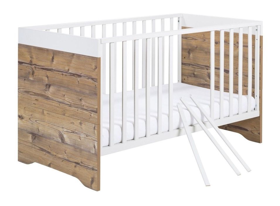 Lit bébé à barreaux hêtre massif foncé et laqué blanc Timber 70 - Photo n°1