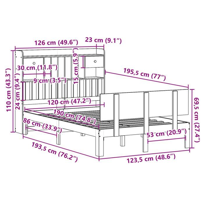 Lit bibliothèque sans matelas 120x190 cm bois de pin massif - Photo n°11