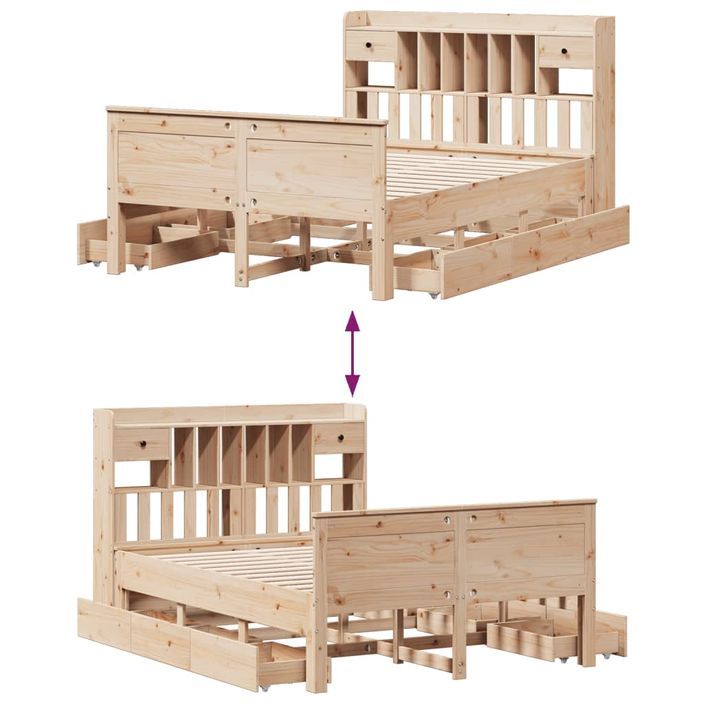 Lit bibliothèque sans matelas 150x200 cm bois massif de pin - Photo n°12