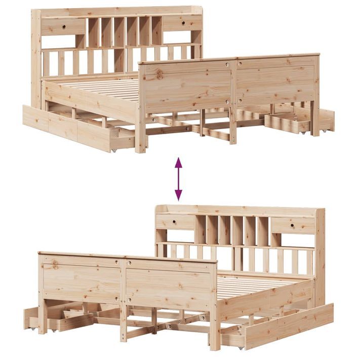 Lit bibliothèque sans matelas 180x200 cm bois massif de pin - Photo n°12