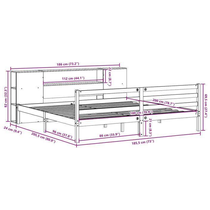 Lit bibliothèque sans matelas 180x200 cm bois massif de pin - Photo n°11