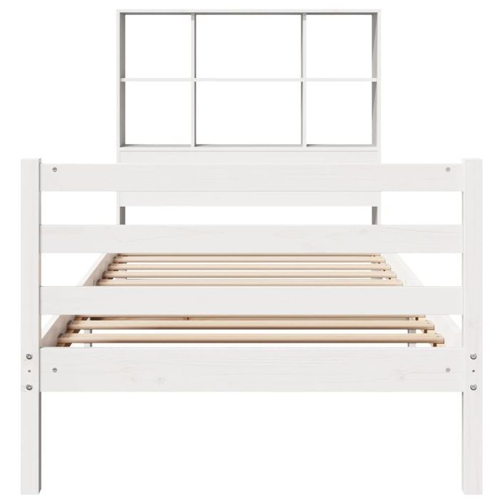 Lit bibliothèque sans matelas blanc 100x200 cm bois pin massif - Photo n°4