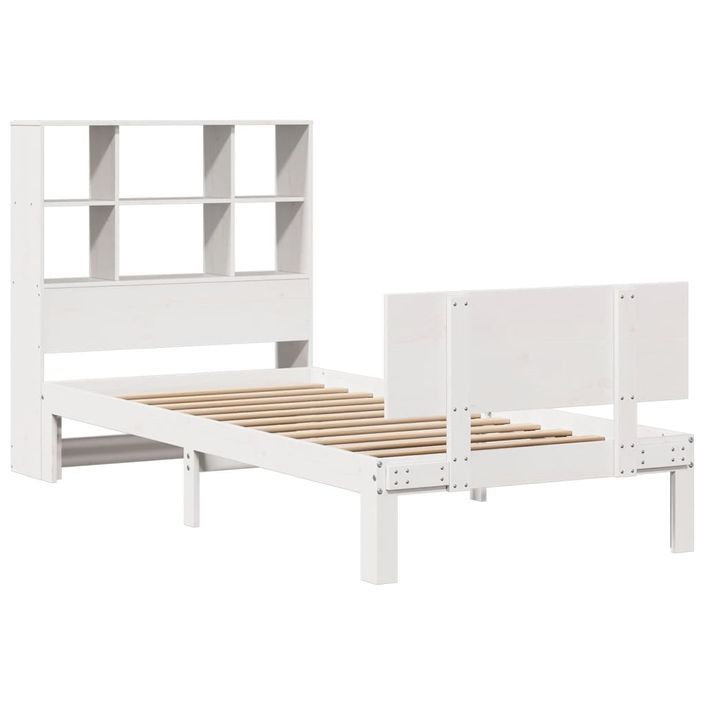 Lit bibliothèque sans matelas blanc 100x200 cm bois pin massif - Photo n°3