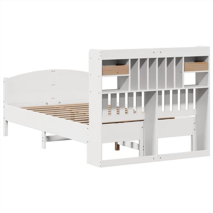 Lit bibliothèque sans matelas blanc 120x190 cm bois pin massif - Photo n°6