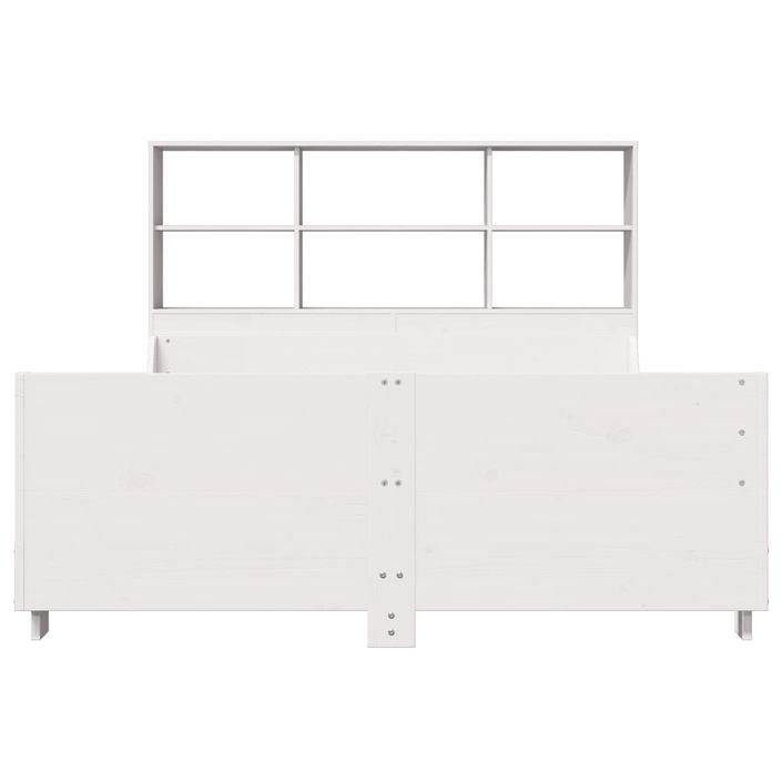 Lit bibliothèque sans matelas blanc 135x190 cm bois massif - Photo n°4