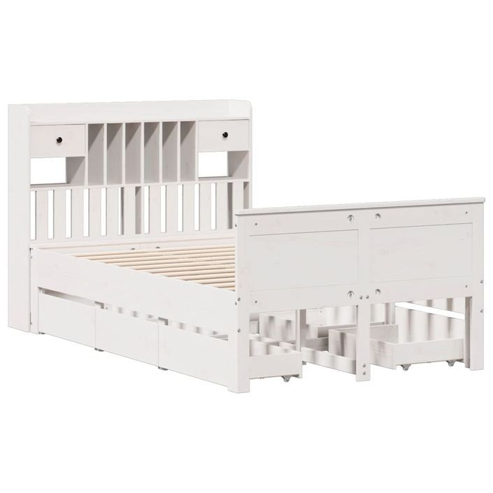 Lit bibliothèque sans matelas blanc 135x190 cm bois pin massif - Photo n°3