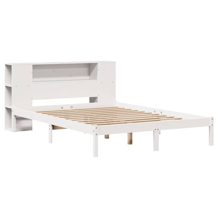 Lit bibliothèque sans matelas blanc 135x190 cm bois pin massif - Photo n°3