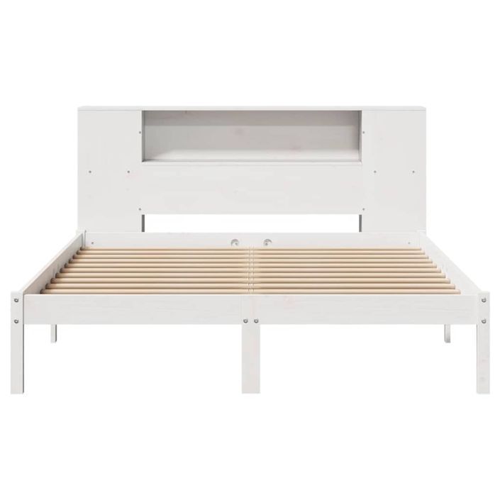 Lit bibliothèque sans matelas blanc 135x190 cm bois pin massif - Photo n°4