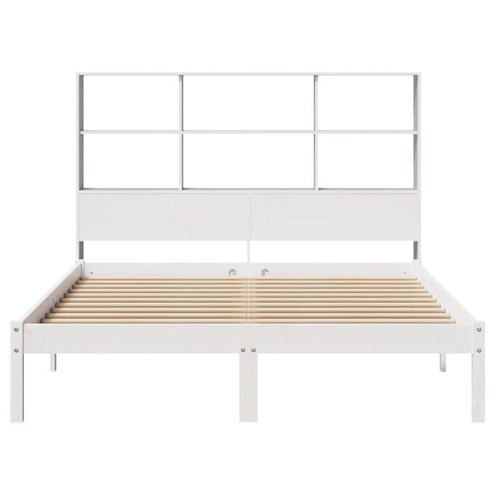 Lit bibliothèque sans matelas blanc 135x190 cm bois pin massif - Photo n°4