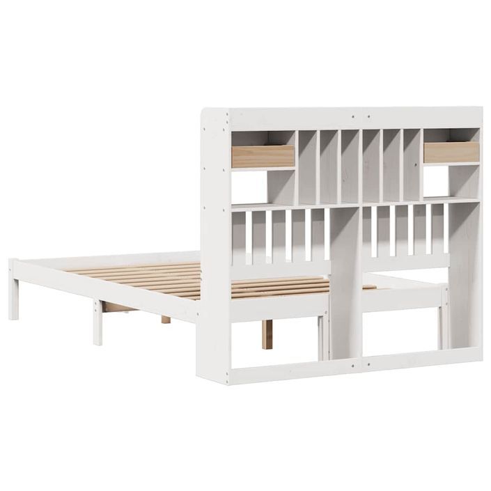 Lit bibliothèque sans matelas blanc 135x190 cm bois pin massif - Photo n°8