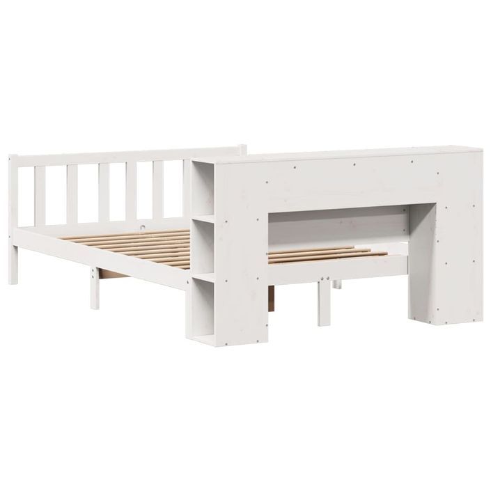 Lit bibliothèque sans matelas blanc 135x190 cm bois pin massif - Photo n°8