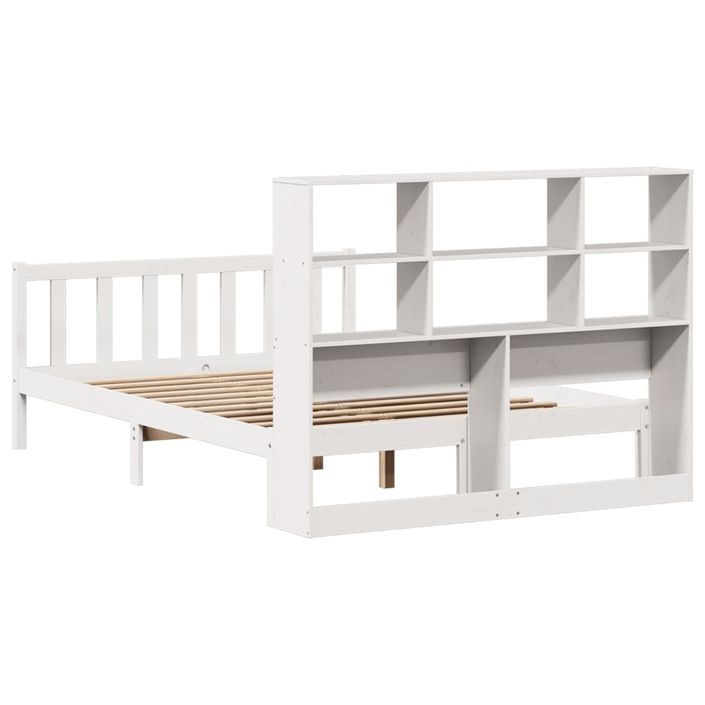 Lit bibliothèque sans matelas blanc 135x190 cm bois pin massif - Photo n°8