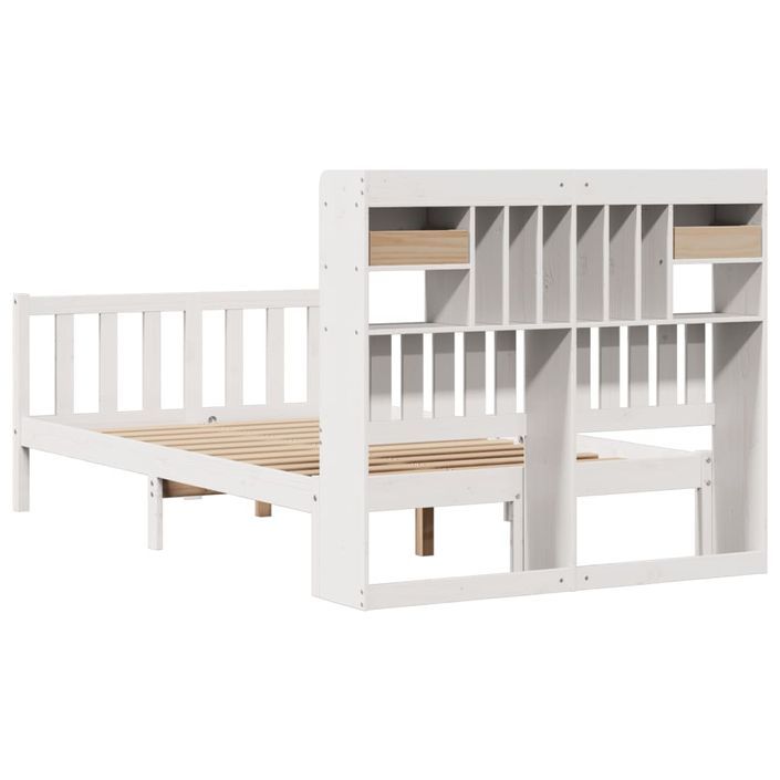 Lit bibliothèque sans matelas blanc 135x190 cm bois pin massif - Photo n°8