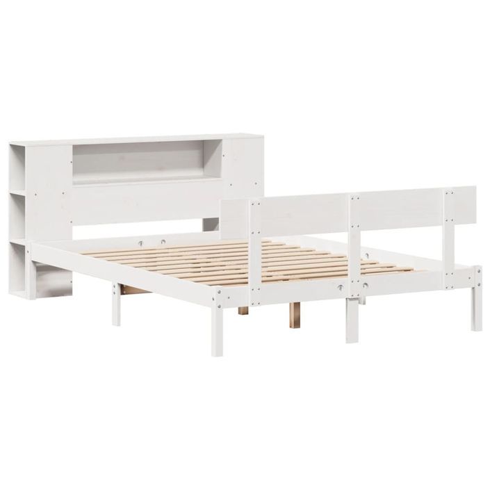 Lit bibliothèque sans matelas blanc 135x190 cm bois pin massif - Photo n°3