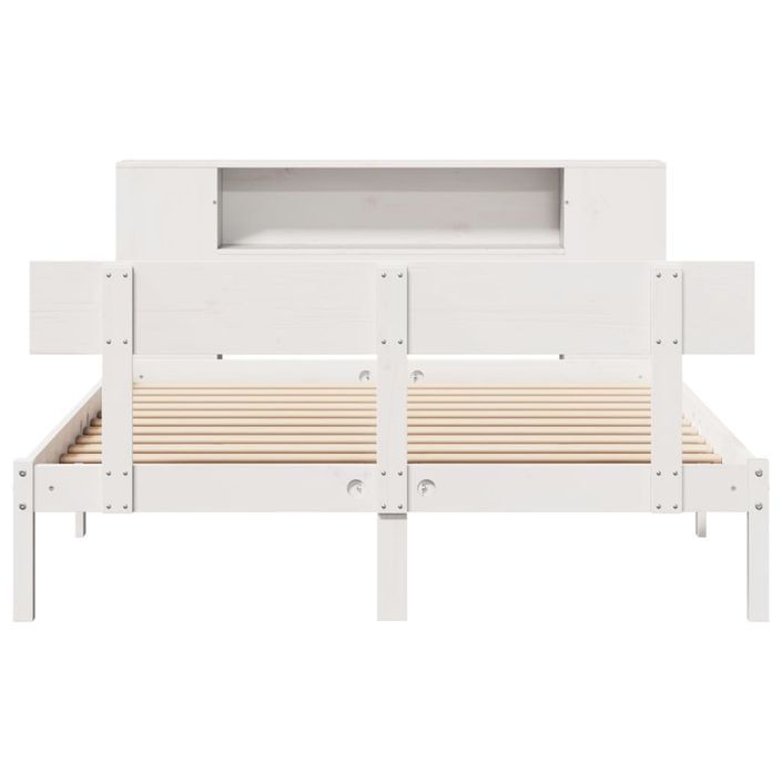 Lit bibliothèque sans matelas blanc 135x190 cm bois pin massif - Photo n°4