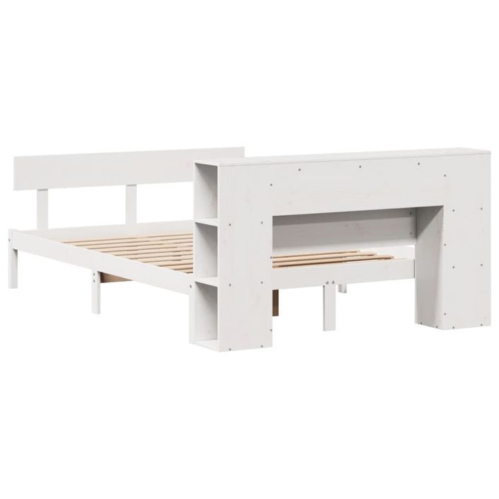 Lit bibliothèque sans matelas blanc 135x190 cm bois pin massif - Photo n°8