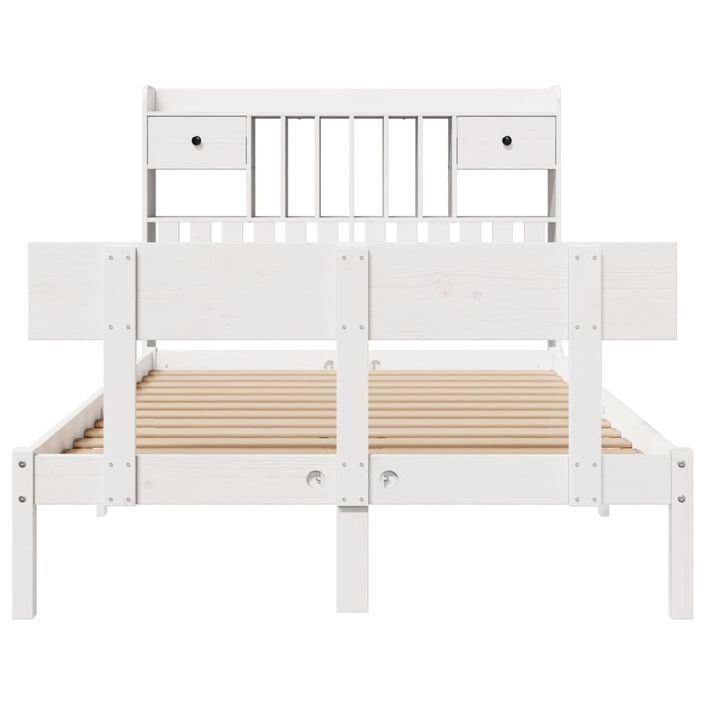 Lit bibliothèque sans matelas blanc 135x190 cm bois pin massif - Photo n°4