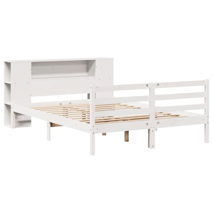 Lit bibliothèque sans matelas blanc 135x190 cm bois pin massif - Photo n°3