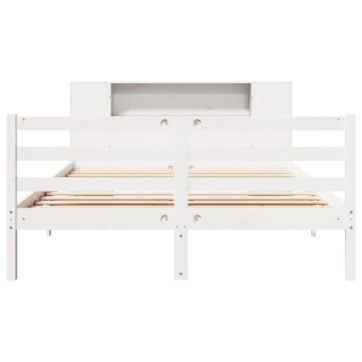 Lit bibliothèque sans matelas blanc 135x190 cm bois pin massif - Photo n°4