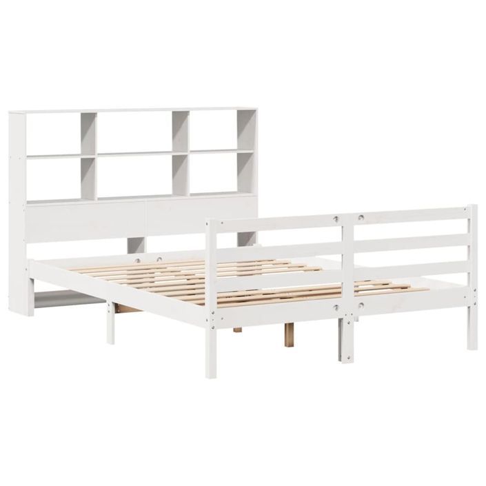 Lit bibliothèque sans matelas blanc 135x190 cm bois pin massif - Photo n°3