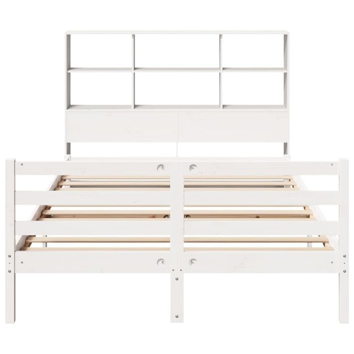 Lit bibliothèque sans matelas blanc 135x190 cm bois pin massif - Photo n°4