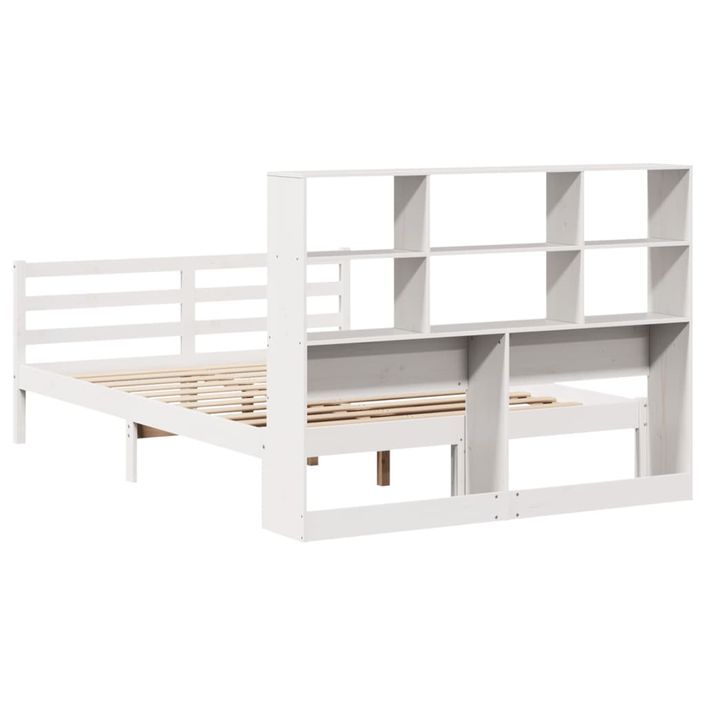 Lit bibliothèque sans matelas blanc 135x190 cm bois pin massif - Photo n°6