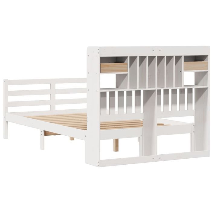 Lit bibliothèque sans matelas blanc 135x190 cm bois pin massif - Photo n°6