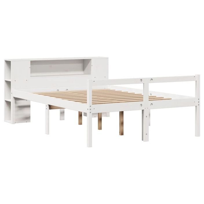 Lit bibliothèque sans matelas blanc 135x190 cm bois pin massif - Photo n°3