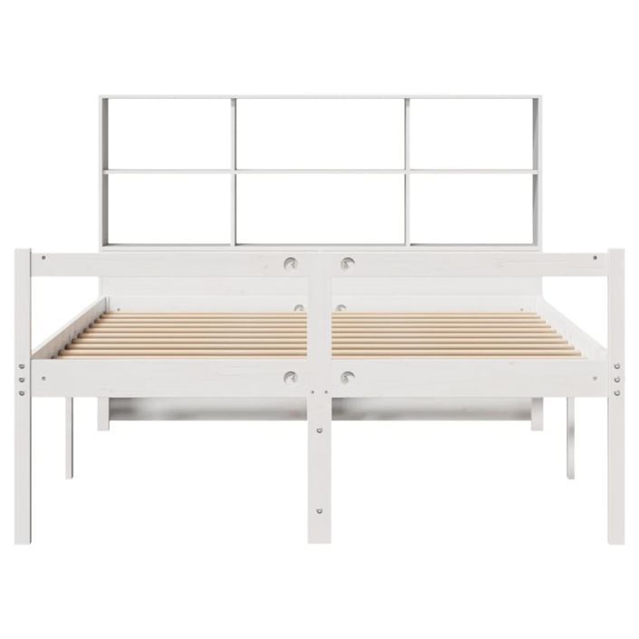 Lit bibliothèque sans matelas blanc 135x190 cm bois pin massif - Photo n°4