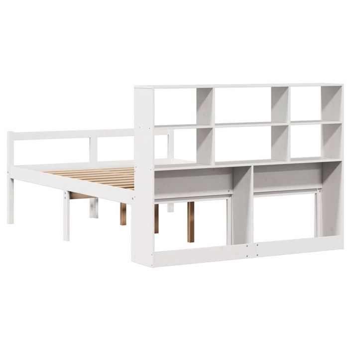 Lit bibliothèque sans matelas blanc 135x190 cm bois pin massif - Photo n°6