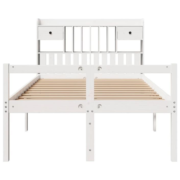 Lit bibliothèque sans matelas blanc 135x190 cm bois pin massif - Photo n°4