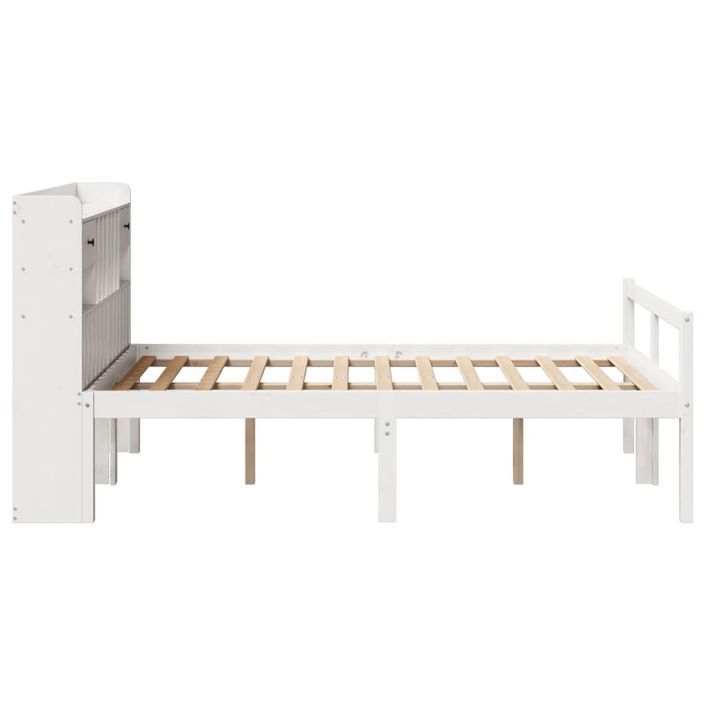 Lit bibliothèque sans matelas blanc 135x190 cm bois pin massif - Photo n°5