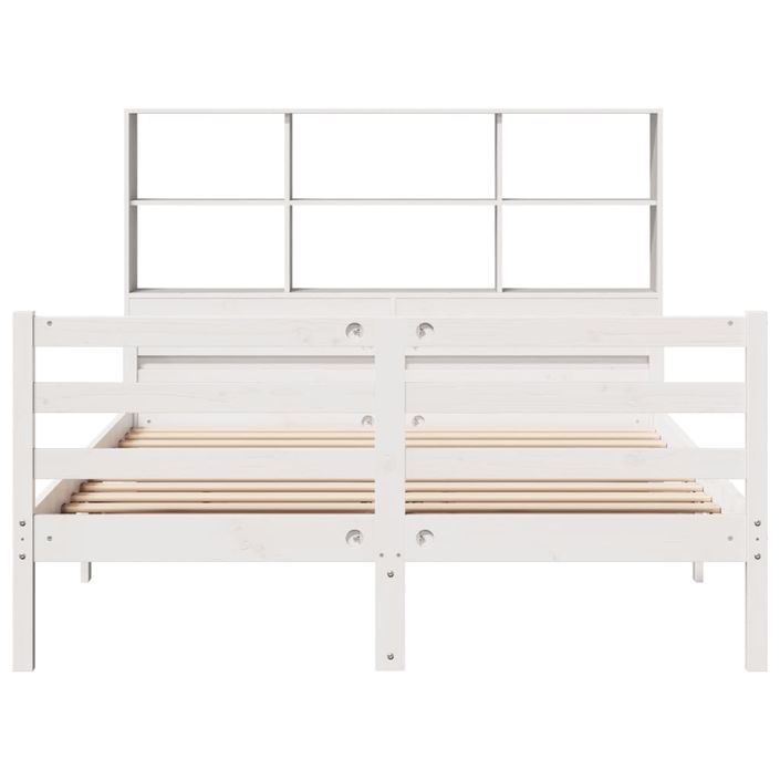 Lit bibliothèque sans matelas blanc 135x190 cm bois pin massif - Photo n°4