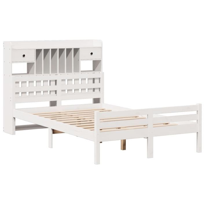 Lit bibliothèque sans matelas blanc 135x190 cm bois pin massif - Photo n°3