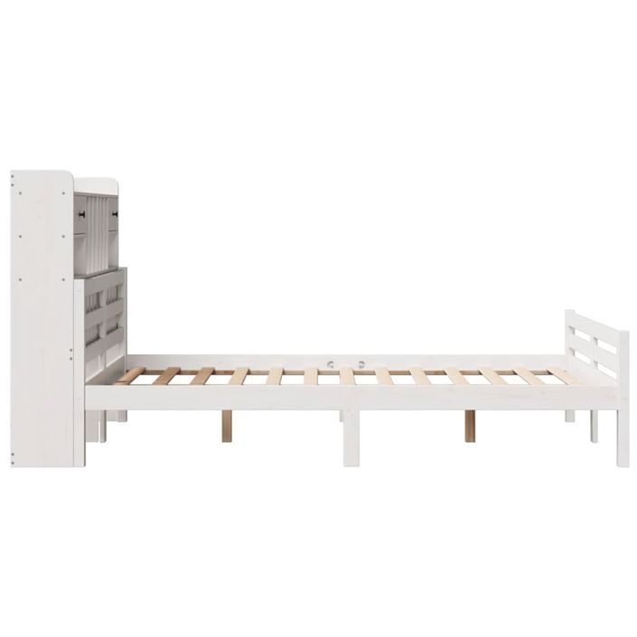 Lit bibliothèque sans matelas blanc 135x190 cm bois pin massif - Photo n°5