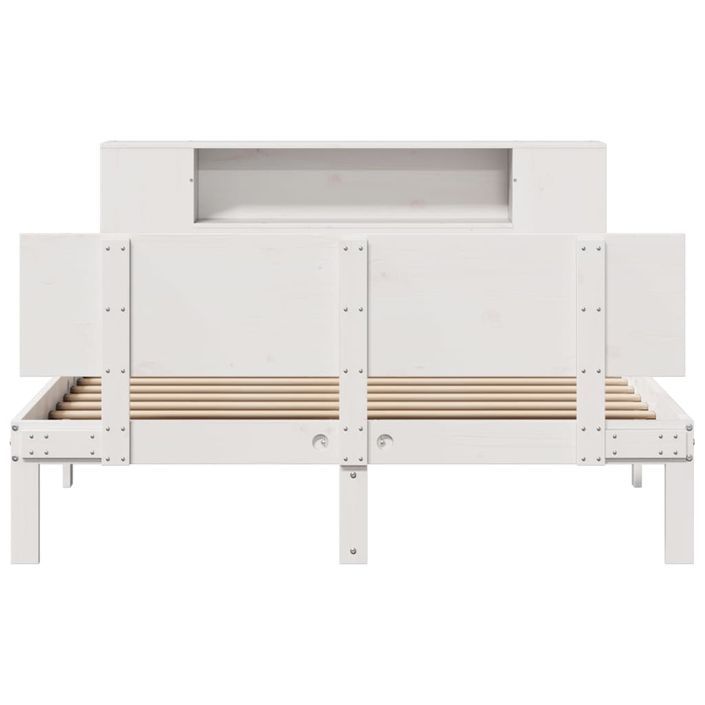 Lit bibliothèque sans matelas blanc 135x190 cm bois pin massif - Photo n°4