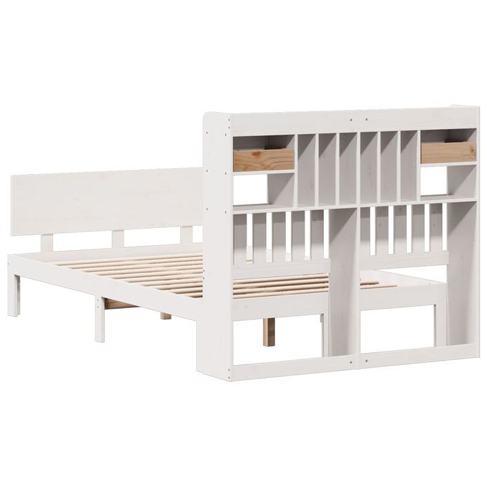 Lit bibliothèque sans matelas blanc 135x190 cm bois pin massif - Photo n°6