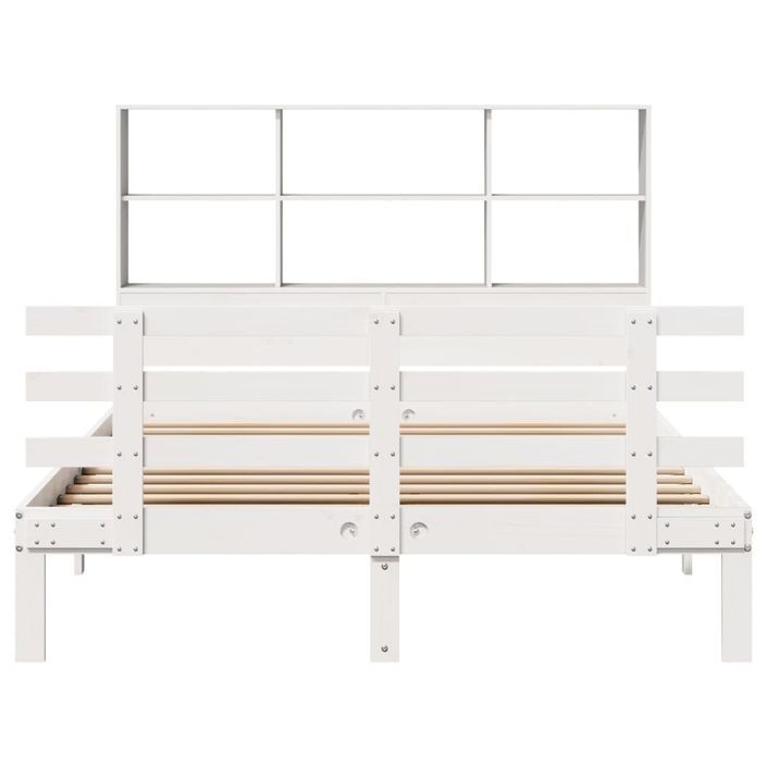 Lit bibliothèque sans matelas blanc 135x190 cm bois pin massif - Photo n°4