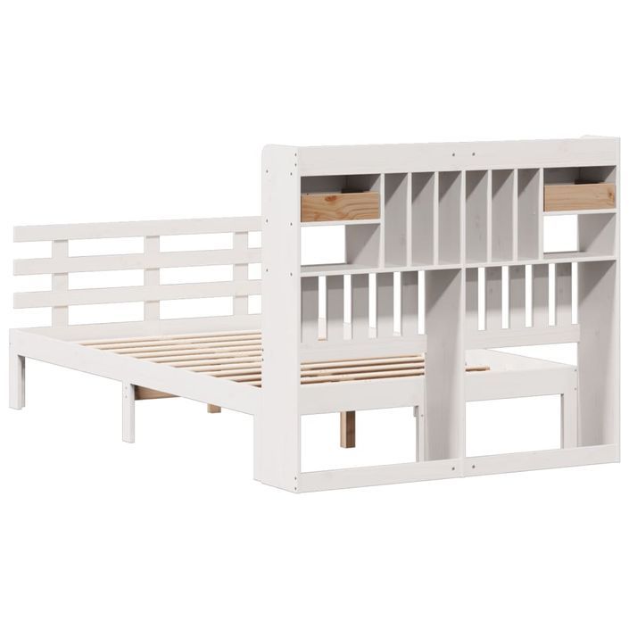 Lit bibliothèque sans matelas blanc 135x190 cm bois pin massif - Photo n°6