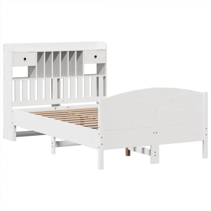 Lit bibliothèque sans matelas blanc 135x190 cm bois pin massif - Photo n°3