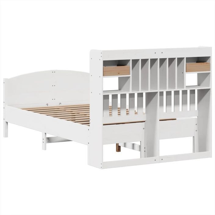 Lit bibliothèque sans matelas blanc 135x190 cm bois pin massif - Photo n°6