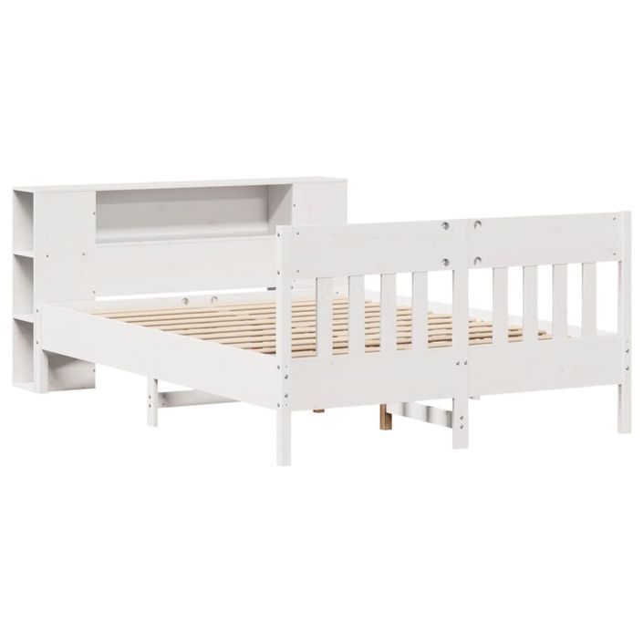 Lit bibliothèque sans matelas blanc 135x190 cm bois pin massif - Photo n°3