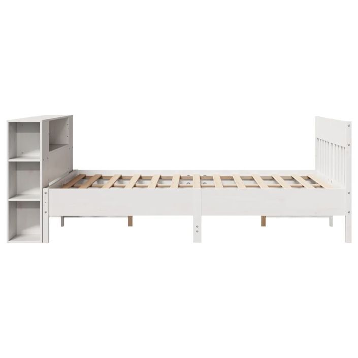 Lit bibliothèque sans matelas blanc 135x190 cm bois pin massif - Photo n°5