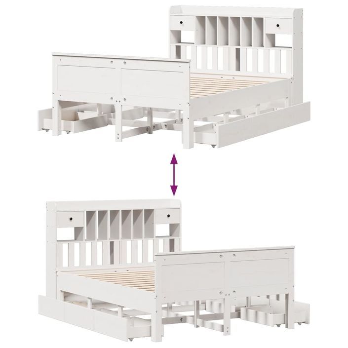 Lit bibliothèque sans matelas blanc 140x190 cm bois pin massif - Photo n°12