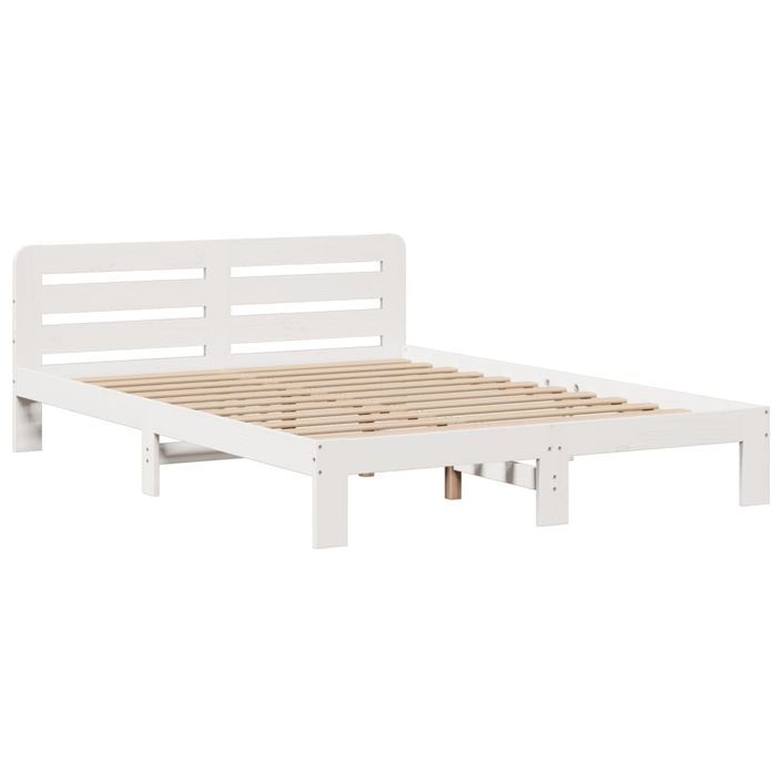 Lit bibliothèque sans matelas blanc 140x190 cm bois pin massif - Photo n°5