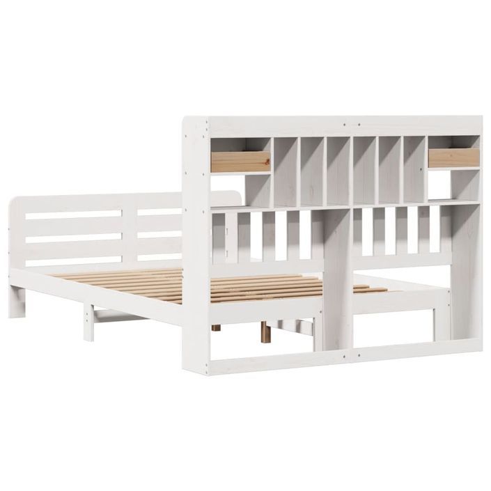 Lit bibliothèque sans matelas blanc 140x190 cm bois pin massif - Photo n°8